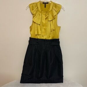 BCBGMaxAzria Yellow and Black Ruffled Knee-Length Dress Silk